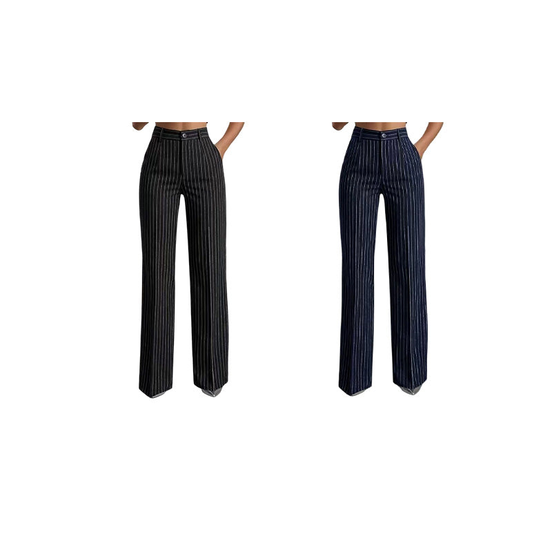 High-Waist Gestreepte Broek met Wijde Pijpen-13