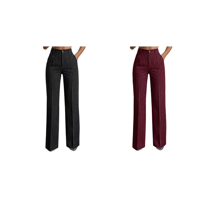 High-Waist Gestreepte Broek met Wijde Pijpen-14