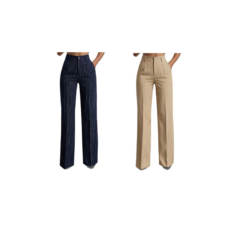 High-Waist Gestreepte Broek met Wijde Pijpen-16