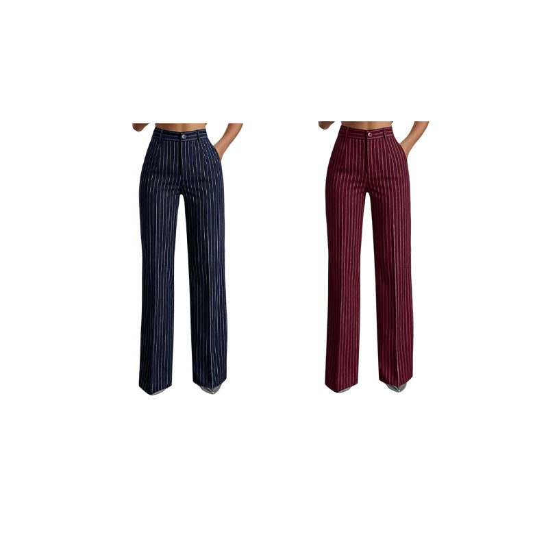 High-Waist Gestreepte Broek met Wijde Pijpen-17