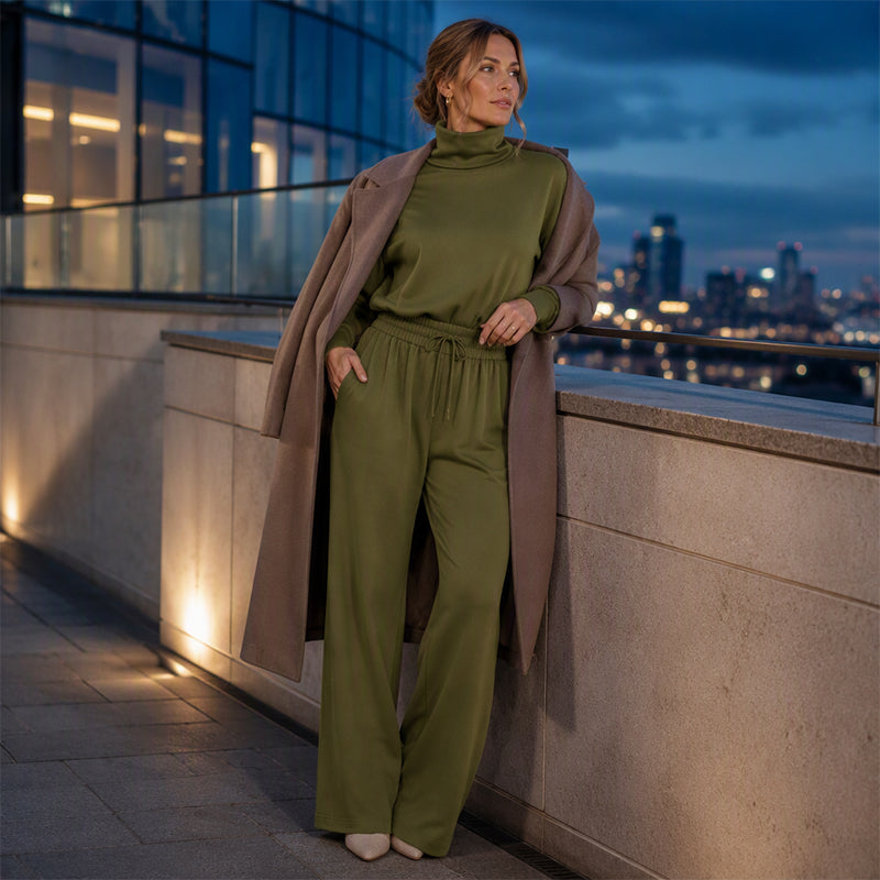 Elegante Lounge Set met Col en Wijde Pijpen-1