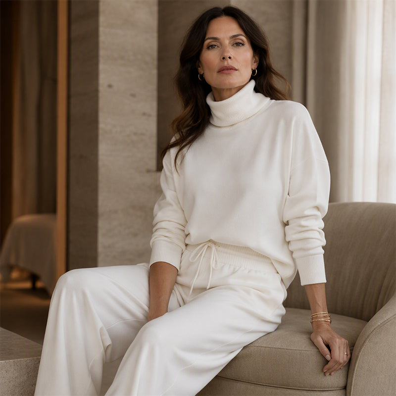 Elegante Lounge Set met Col en Wijde Pijpen-6