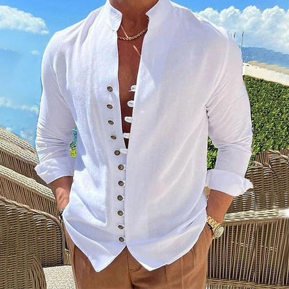 👕 Мъжка ежедневна риза с изправена яка и дълъг ръкав