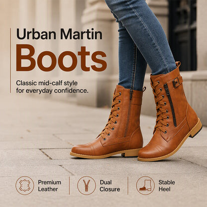 👢 Дамски ботуши Martin с кръгъл връх и дебел ток