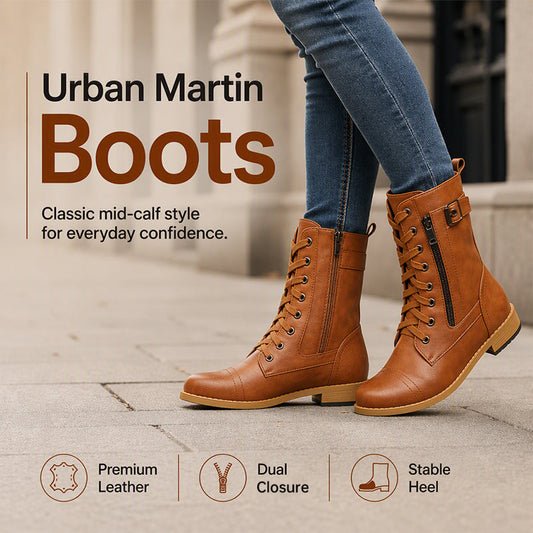 👢 Дамски ботуши Martin с кръгъл връх и дебел ток