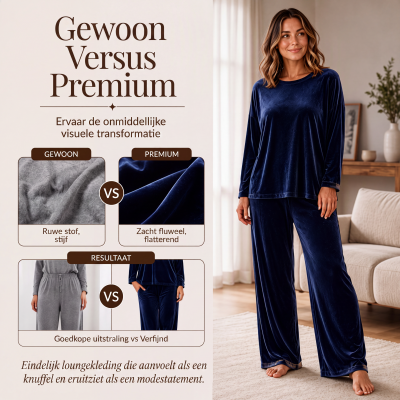 Tweedelige velours set met wijde broek voor dames-1