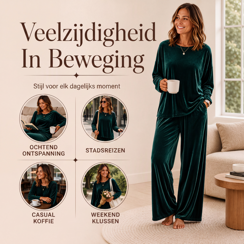 Tweedelige velours set met wijde broek voor dames-3