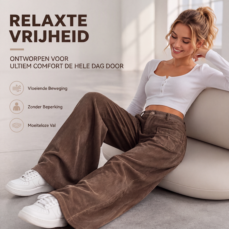 High-Waist Corduroy Cargobroek met Wijde Pijpen-1