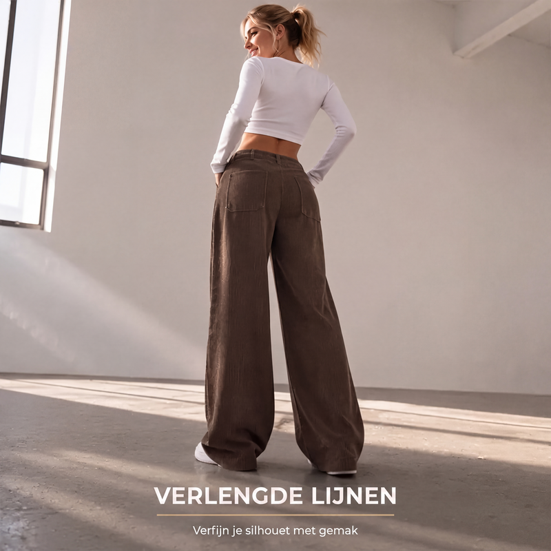 High-Waist Corduroy Cargobroek met Wijde Pijpen-4