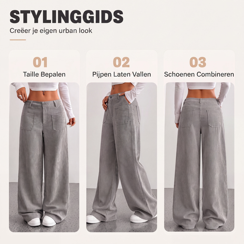 High-Waist Corduroy Cargobroek met Wijde Pijpen-5