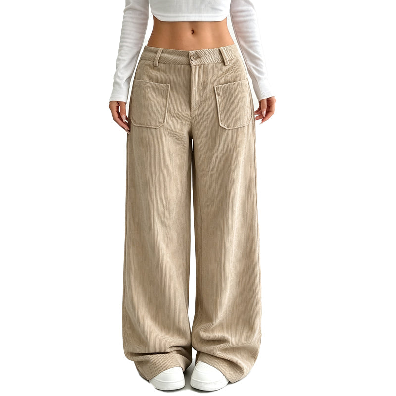 High-Waist Corduroy Cargobroek met Wijde Pijpen-9