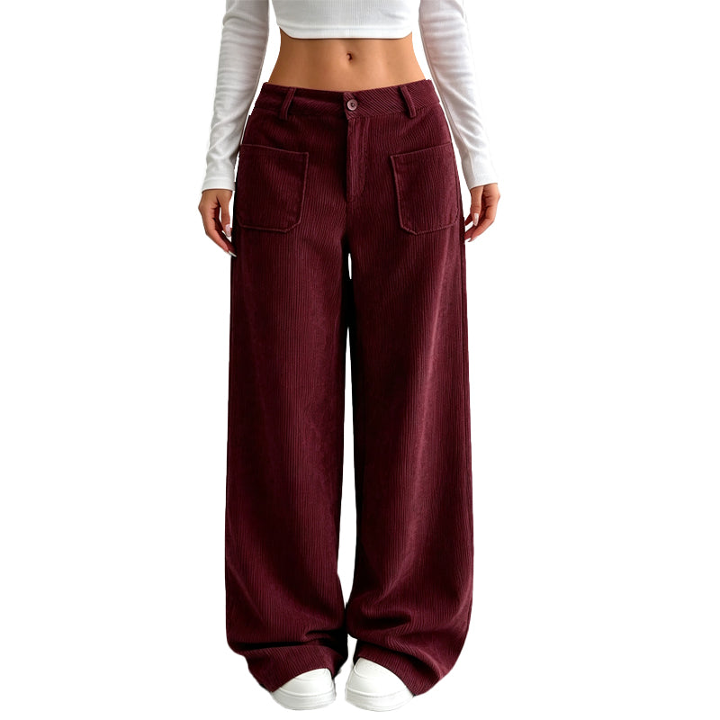 High-Waist Corduroy Cargobroek met Wijde Pijpen-11