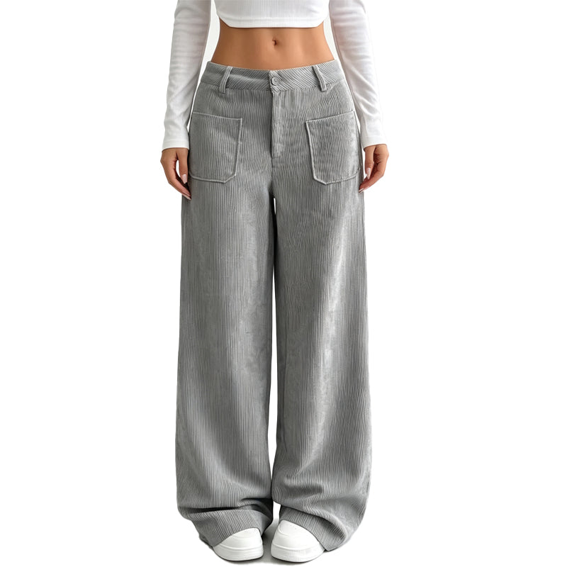 High-Waist Corduroy Cargobroek met Wijde Pijpen-13