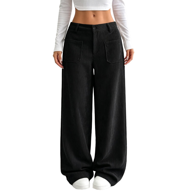 High-Waist Corduroy Cargobroek met Wijde Pijpen-12