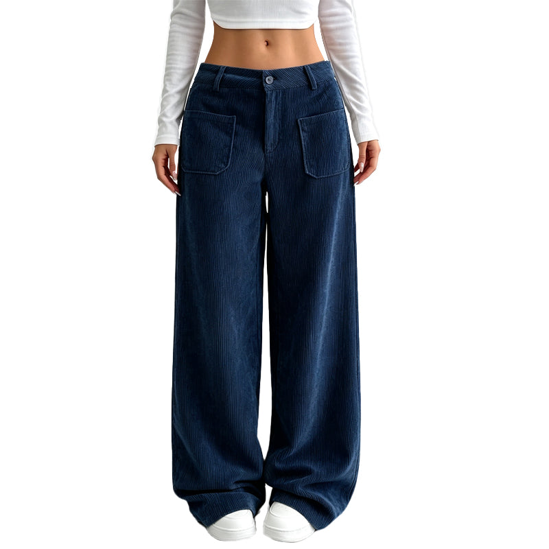 High-Waist Corduroy Cargobroek met Wijde Pijpen-14