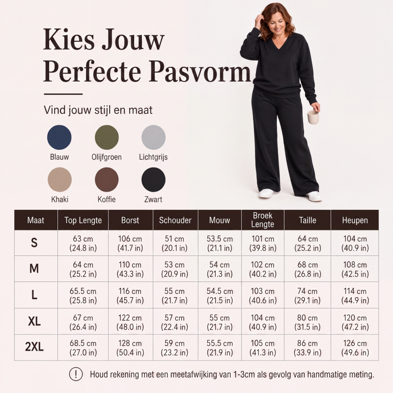 Tweedelige loungeset met V-hals en wijde broek-2