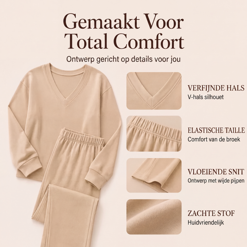Tweedelige loungeset met V-hals en wijde broek-1