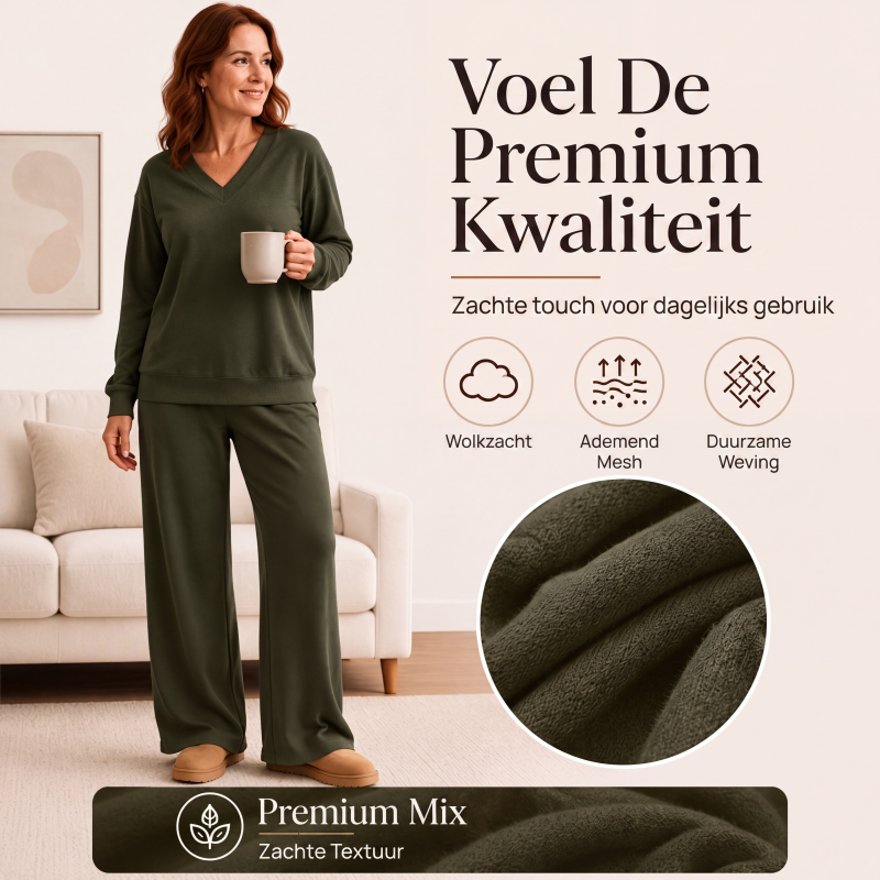 Tweedelige loungeset met V-hals en wijde broek-4