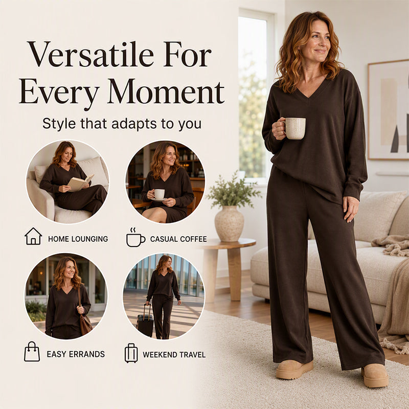 Tweedelige loungeset met V-hals en wijde broek-5