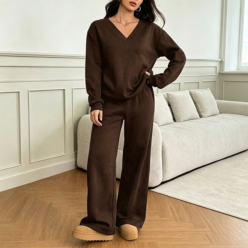 Tweedelige loungeset met V-hals en wijde broek-13