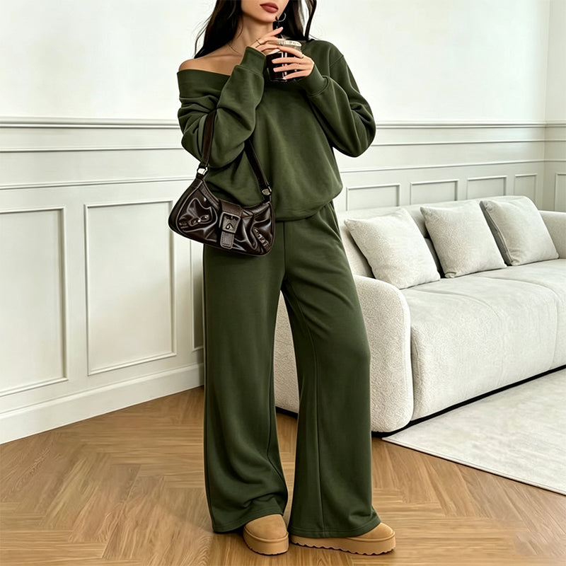 Tweedelige loungeset met V-hals en wijde broek-14