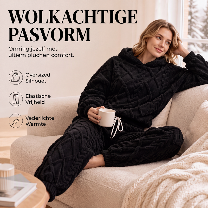 Pluchen Fleece Lounge Set met Capuchon en Reliëftextuur-4