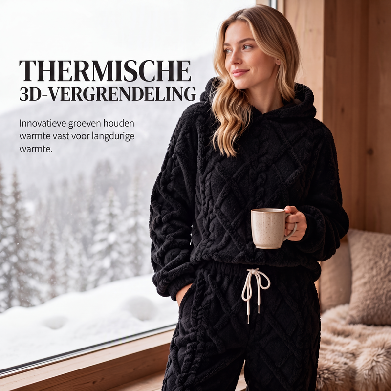 Pluchen Fleece Lounge Set met Capuchon en Reliëftextuur-3