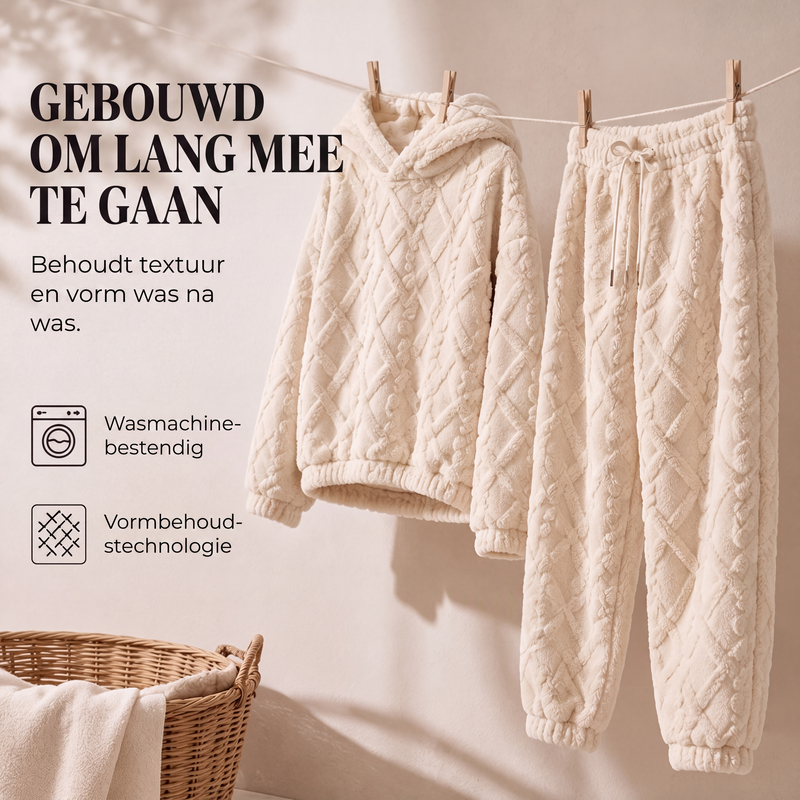 Pluchen Fleece Lounge Set met Capuchon en Reliëftextuur-5