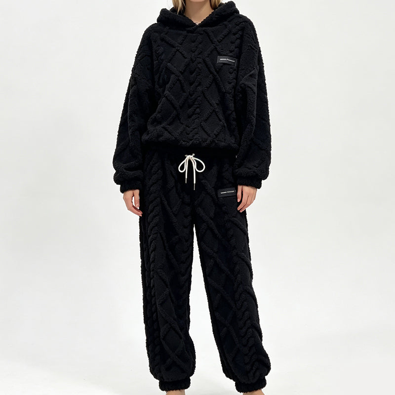 Pluchen Fleece Lounge Set met Capuchon en Reliëftextuur-10