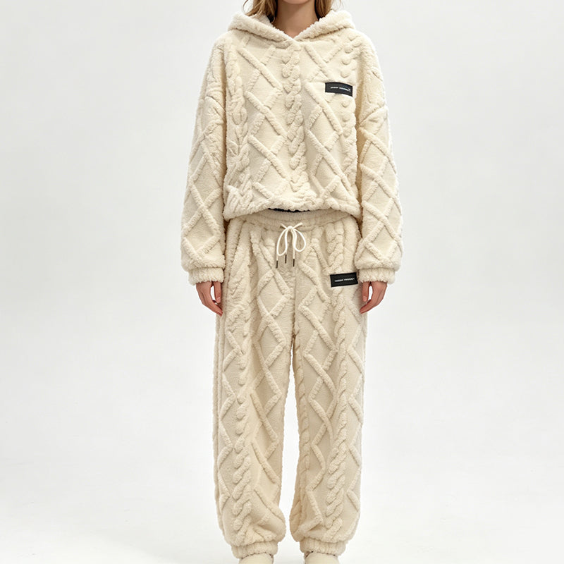 Pluchen Fleece Lounge Set met Capuchon en Reliëftextuur-11