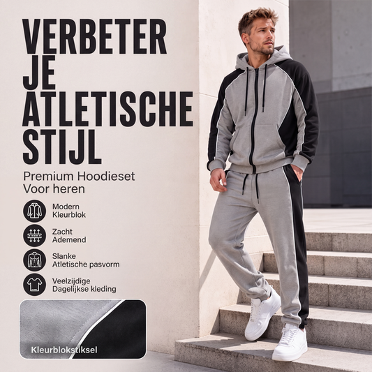 🔥Gratis verzending✈️50% OFF🔥Heren Kleurblok Ritshoodie & Joggingbroek Set