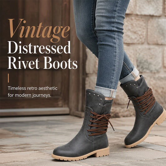 ✨ 👢 Дамски боти с връзки, нисък ток и заоблен връх