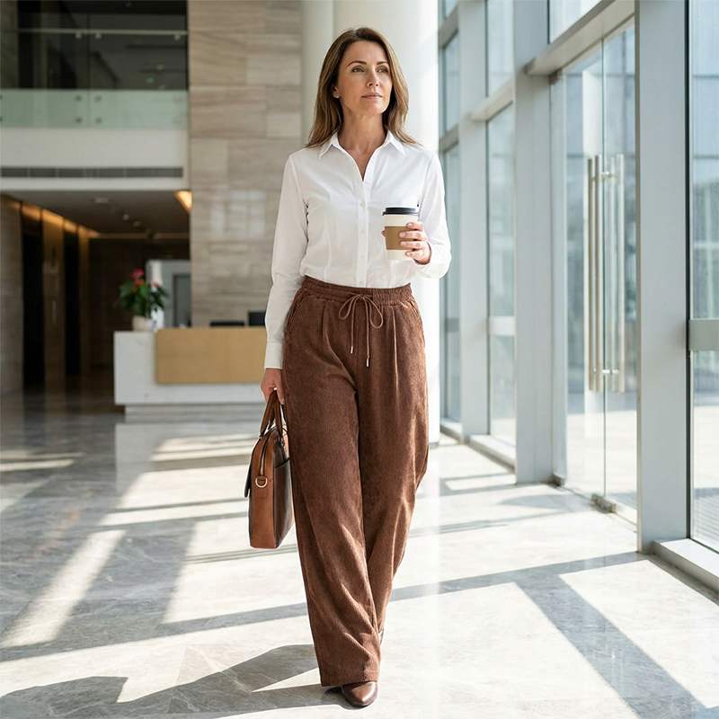 Comfortabele Corduroy Broek met Wijde Pijpen en Trekkoord-2