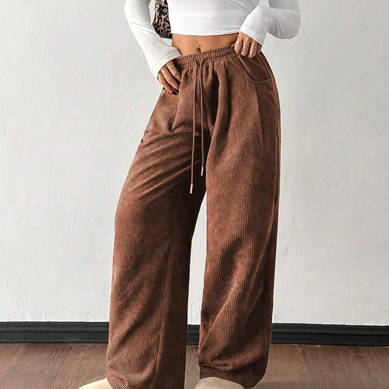 Comfortabele Corduroy Broek met Wijde Pijpen en Trekkoord