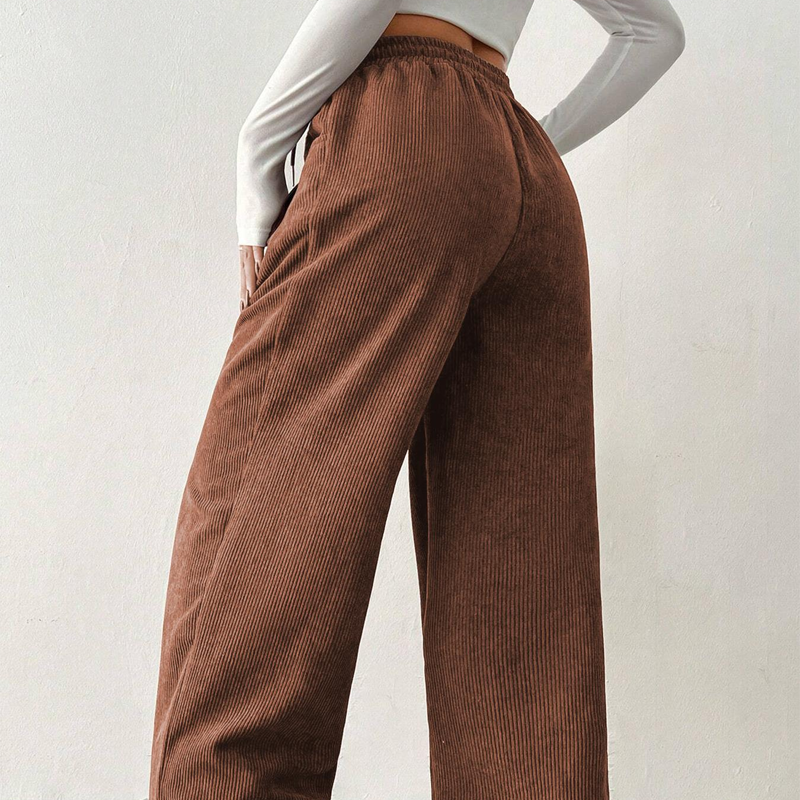 Comfortabele Corduroy Broek met Wijde Pijpen en Trekkoord-4
