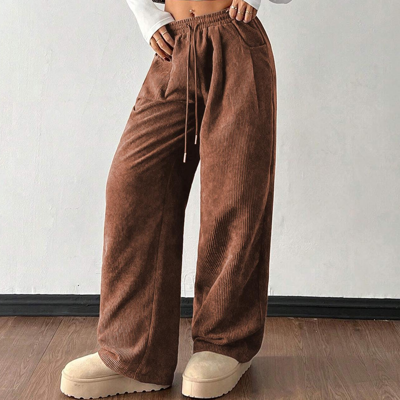 Comfortabele Corduroy Broek met Wijde Pijpen en Trekkoord-9