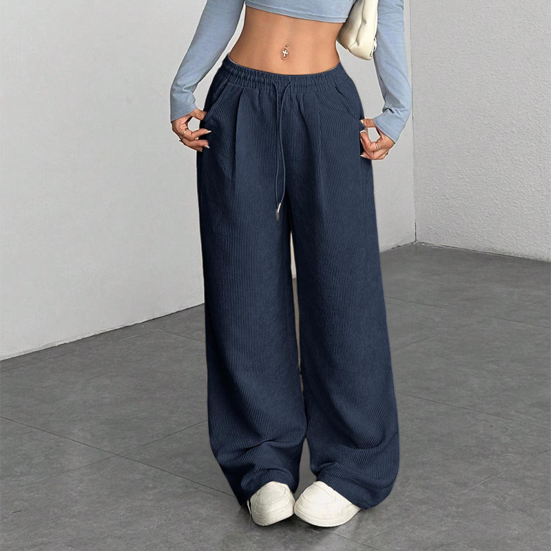 Comfortabele Corduroy Broek met Wijde Pijpen en Trekkoord-11