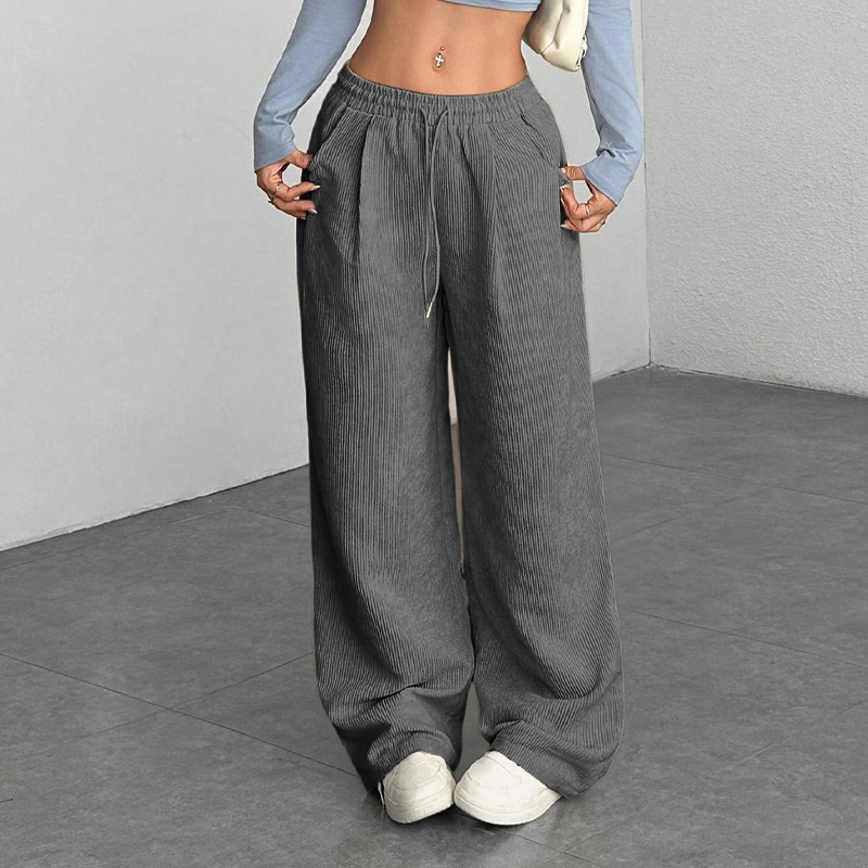 Comfortabele Corduroy Broek met Wijde Pijpen en Trekkoord-12