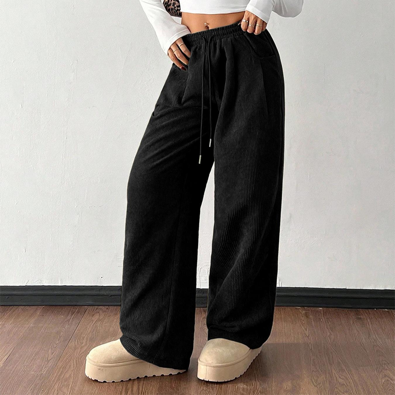 Comfortabele Corduroy Broek met Wijde Pijpen en Trekkoord-13