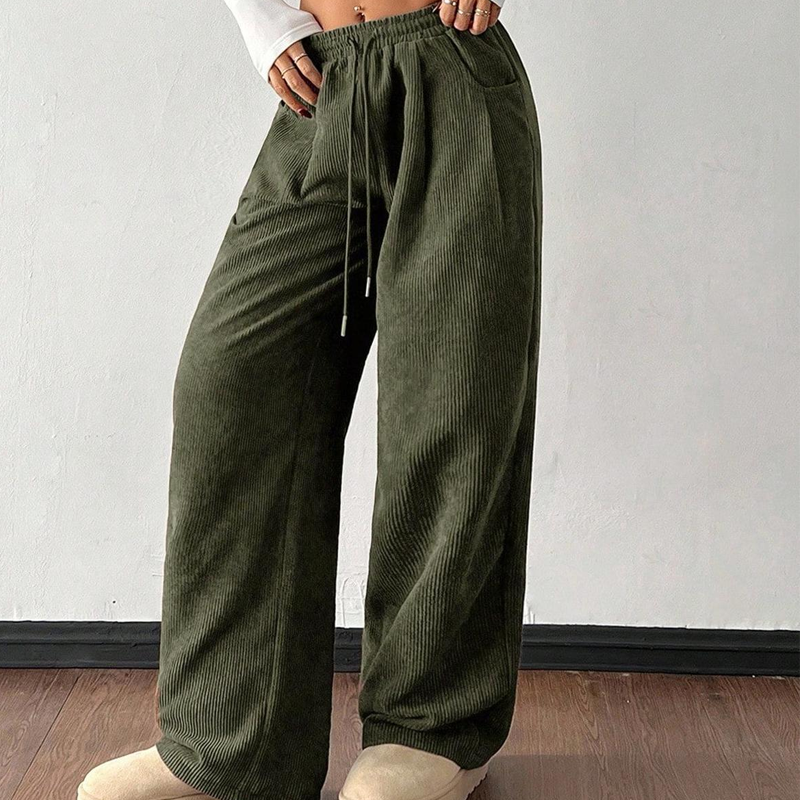 Comfortabele Corduroy Broek met Wijde Pijpen en Trekkoord-14