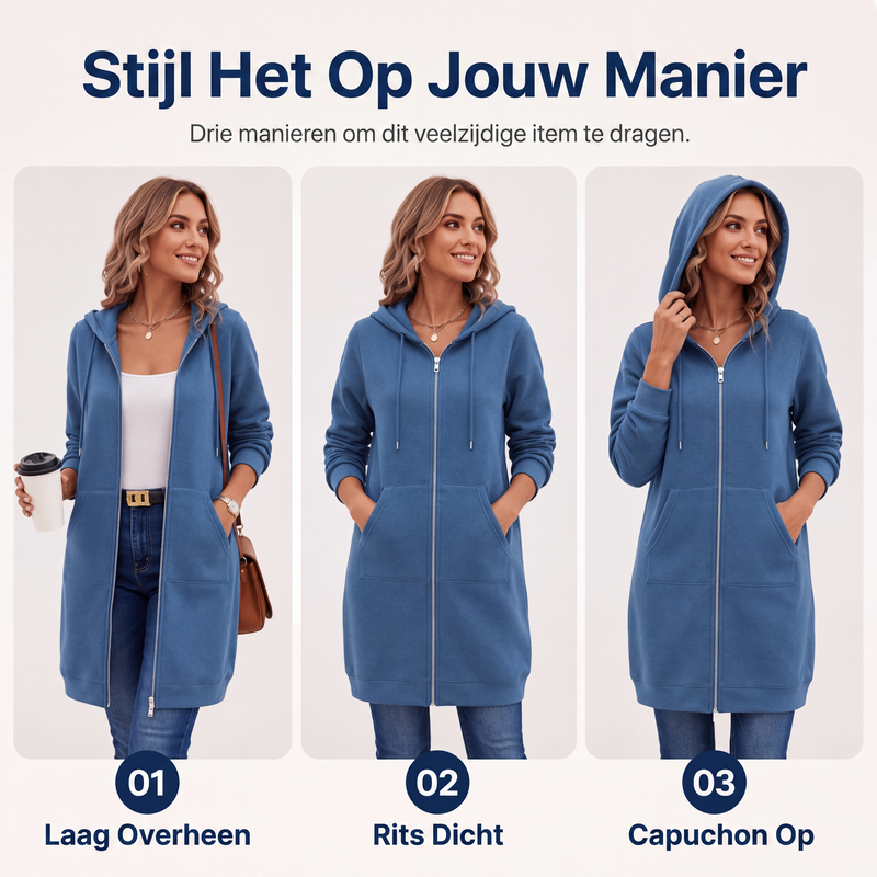 Casual Middellang Vest met Capuchon en Ritssluiting-2