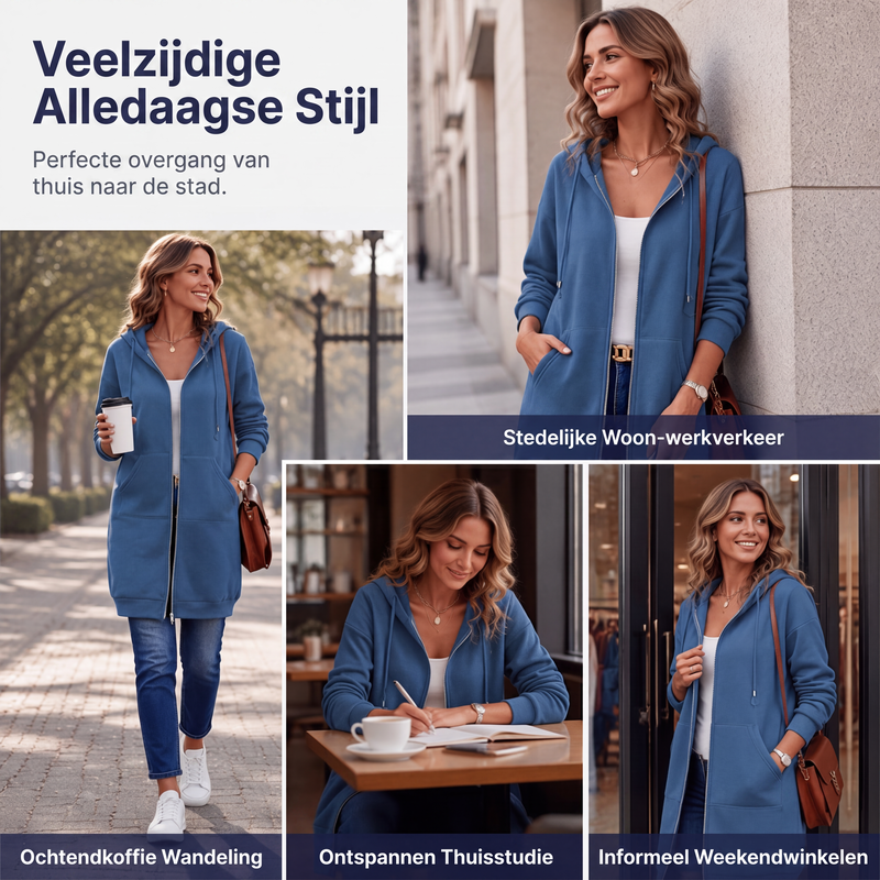 Casual Middellang Vest met Capuchon en Ritssluiting-7