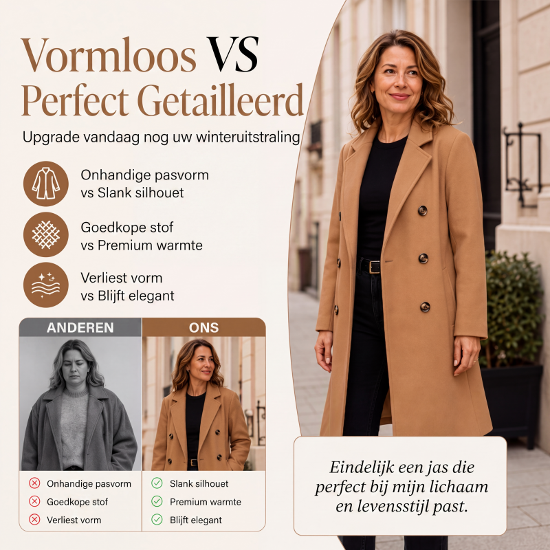 Elegante Lange Wollen Mantel met Dubbele Knoopsluiting-3