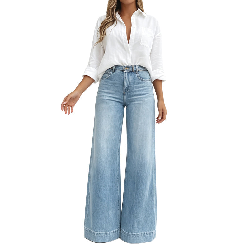 High-Waist Jeans met Wijde Pijpen en Vintage Wassing-10