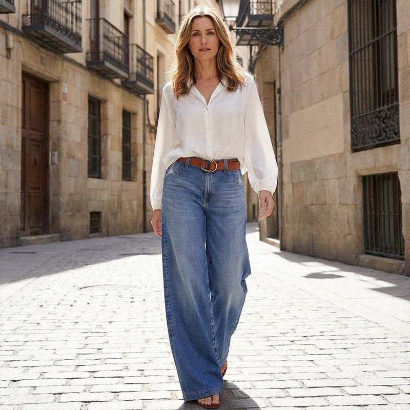 High-Waist Jeans met Wijde Pijpen-4