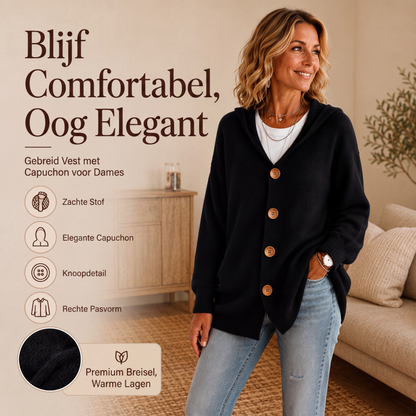Gebreid Vest met Capuchon en Knoopsluiting