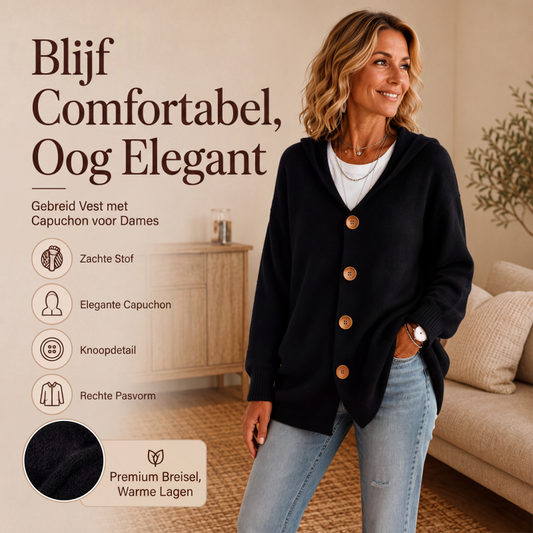 Gebreid Vest met Capuchon en Knoopsluiting