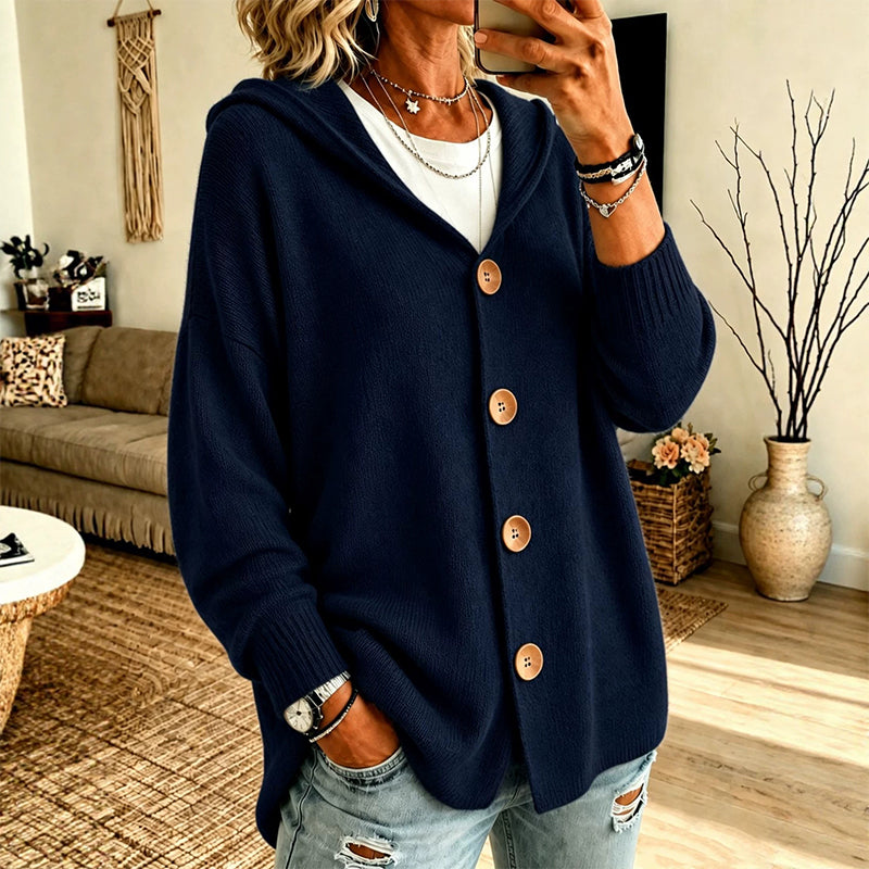 Gebreid Vest met Capuchon en Knoopsluiting-9