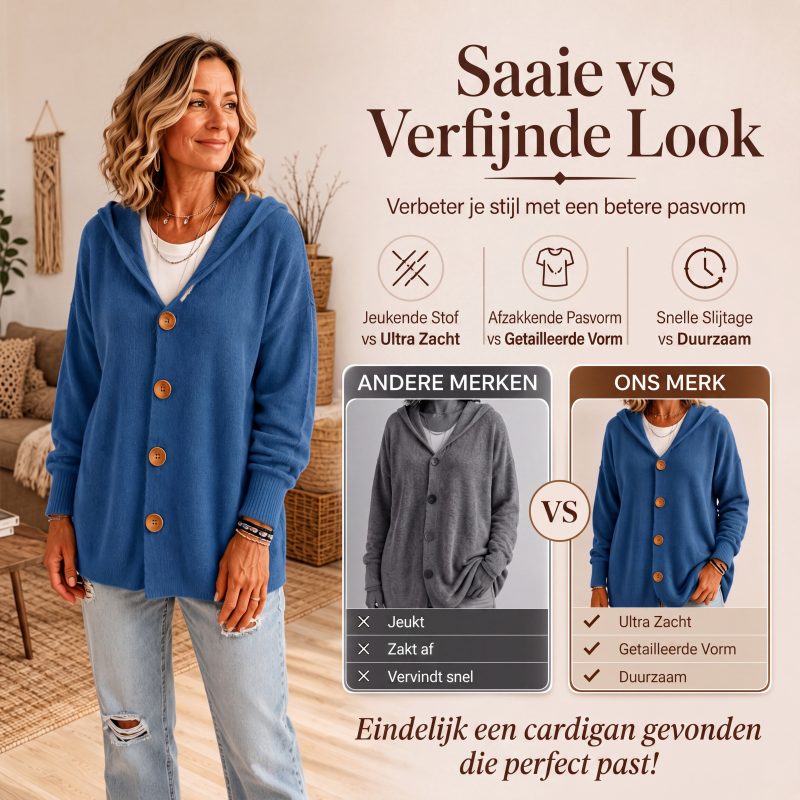Gebreid Vest met Capuchon en Knoopsluiting-1
