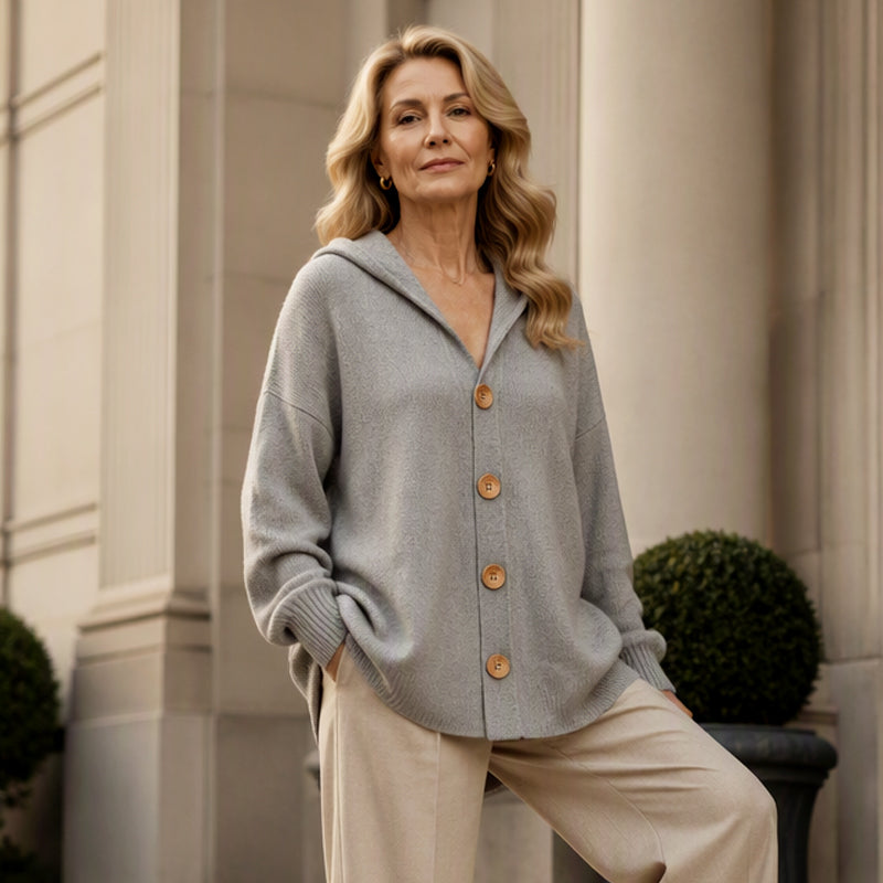 Gebreid Vest met Capuchon en Knoopsluiting-7
